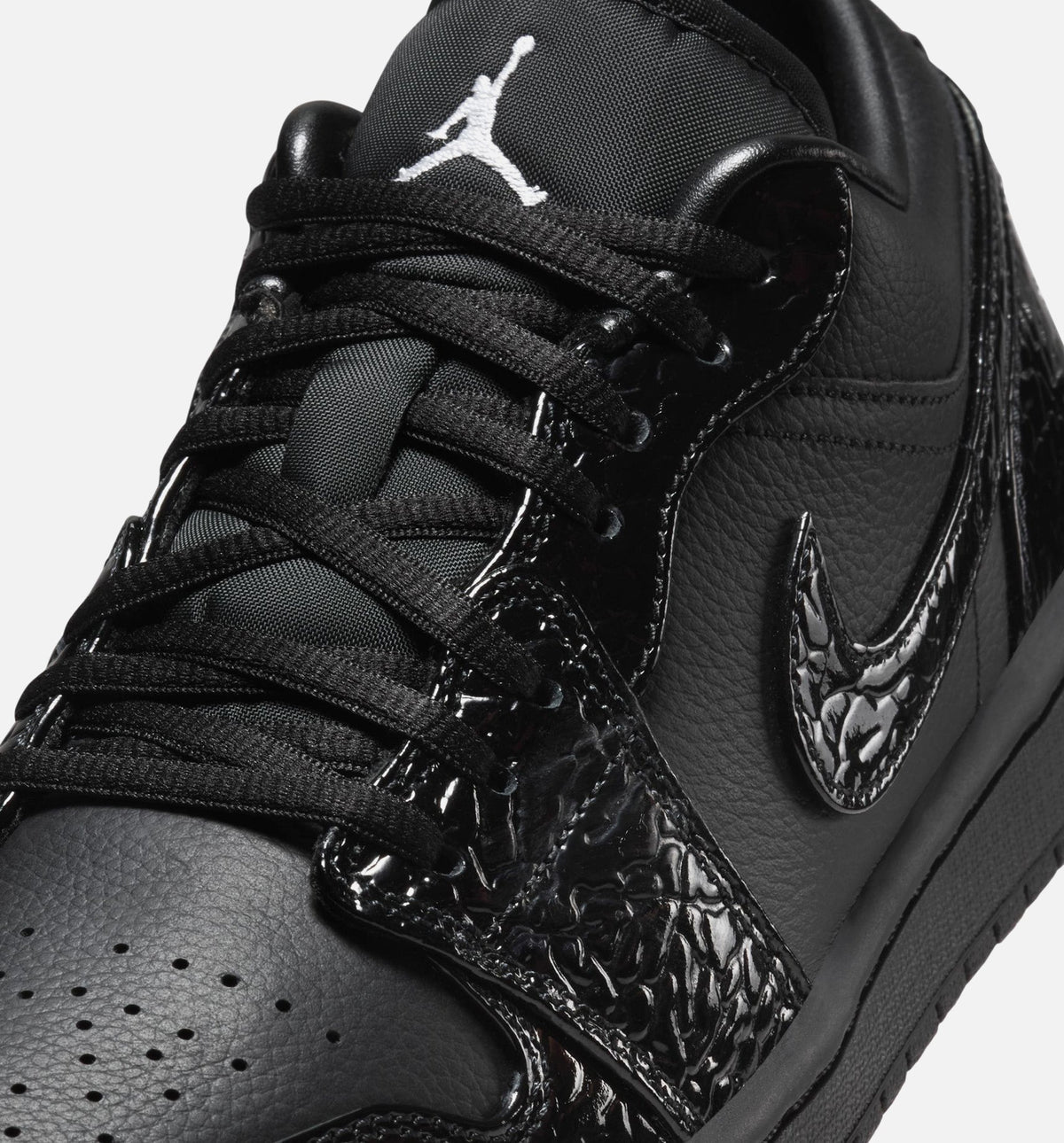 Air Jordan 1 Low Patent Elephant Women's Lifestyle Shoe - Black/Black/White/Metallic Silver
